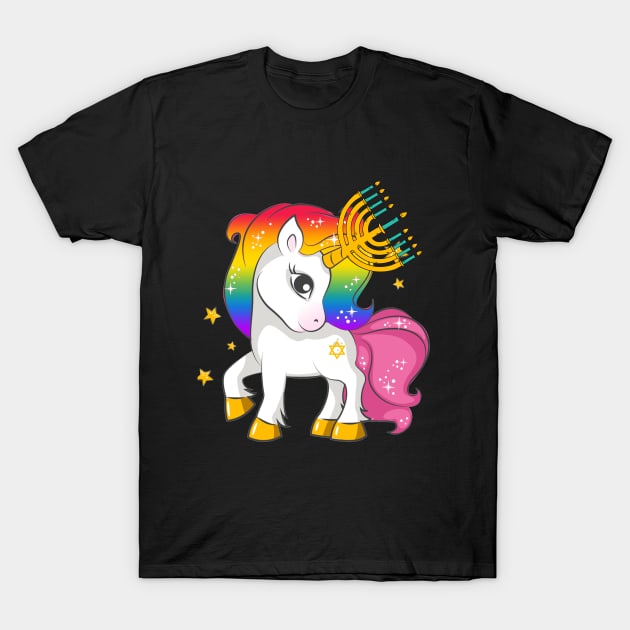 Funny Jewish Shirt Unicorn Menorah Hanukkah T-Shirt by TeeSky